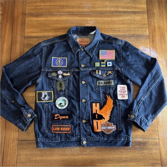 Levi’s Type 3 507 Denim Trucker Jacket w/ Patches & Handwarmers Harley Davidson - Picture 2 of 13